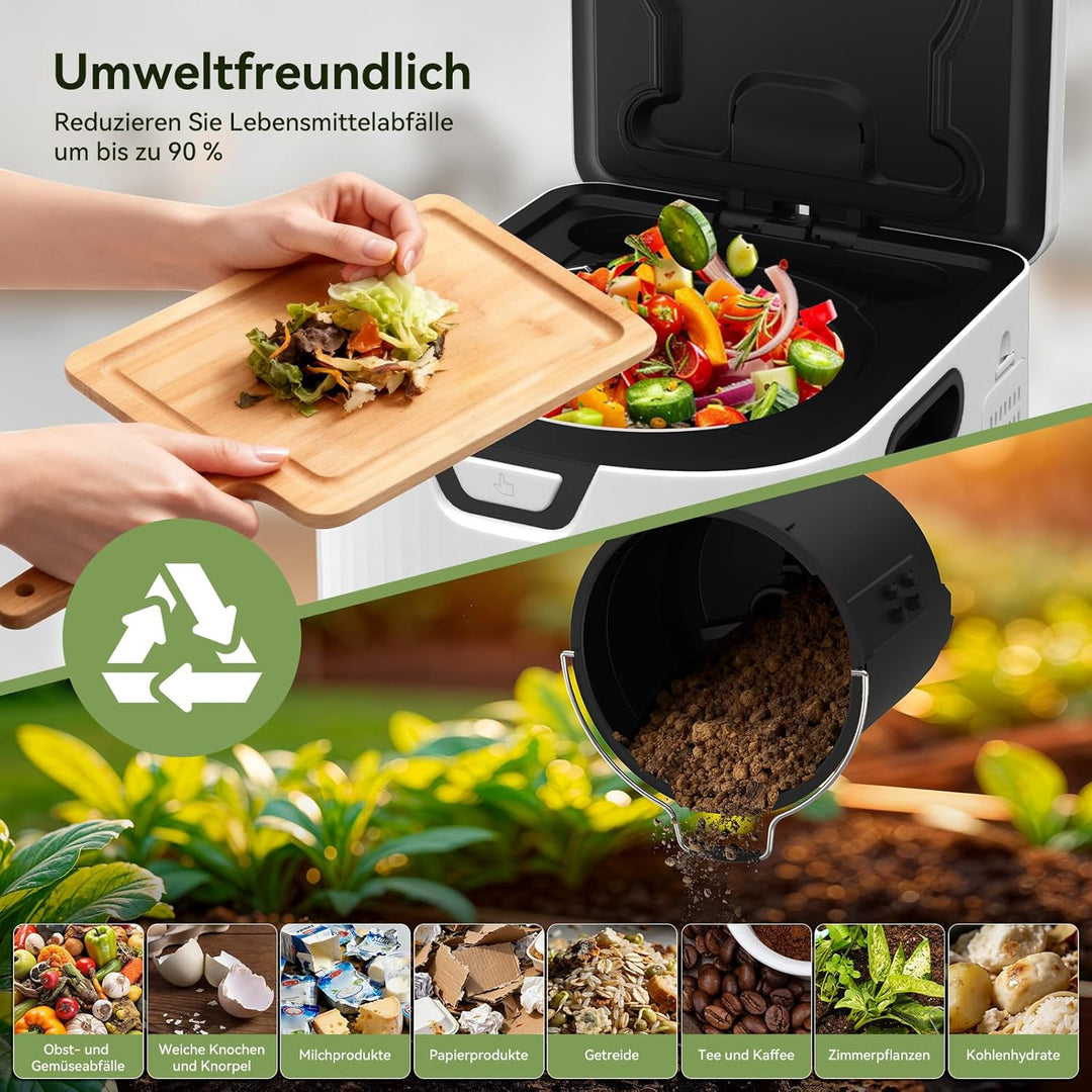 Fullwatt Elektrischer Komposter 3.3L Biomülleimer Küche Elektro-Schnellkomposter mit 2 Kohlenstofffi