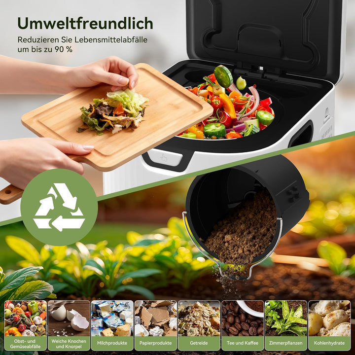 Fullwatt Elektrischer Komposter 3.3L Biomülleimer Küche Elektro-Schnellkomposter mit 2 Kohlenstofffi