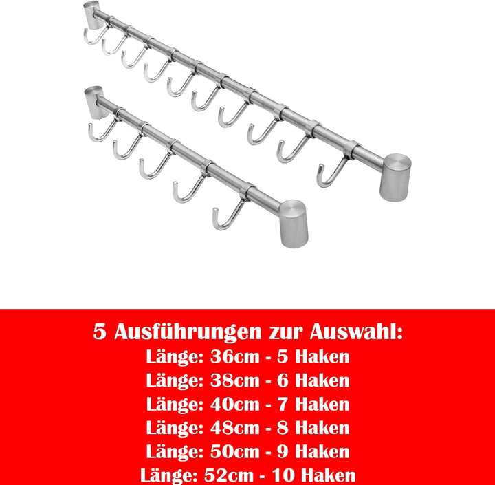 Schürberg Hakenleiste 5 Haken - 36cm Länge Küchenschiene Kleiderhaken Hängeleiste Tassenhalter Küche