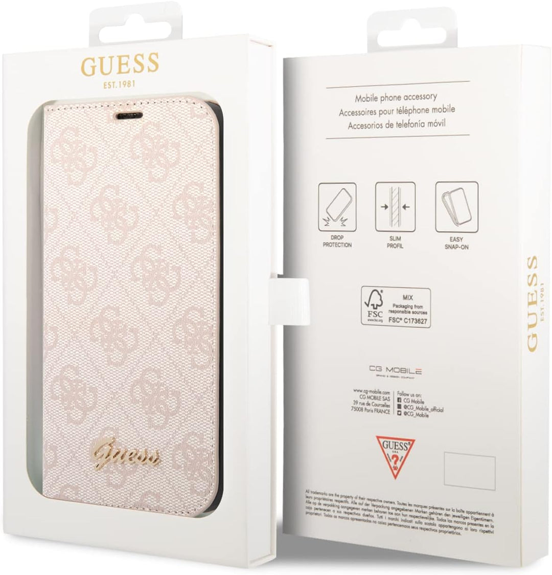 Guess GUBKP14LHG4SHP Hülle für iPhone 14 Pro 6,1" rosa/pink Book 4G Vintage Gold Logo