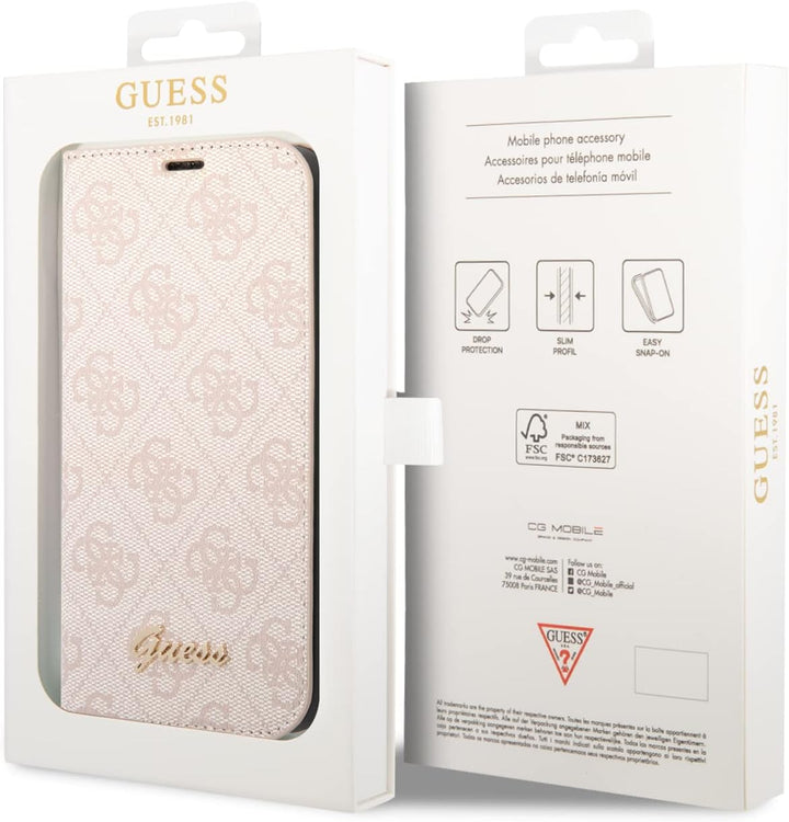Guess GUBKP14LHG4SHP Hülle für iPhone 14 Pro 6,1" rosa/pink Book 4G Vintage Gold Logo