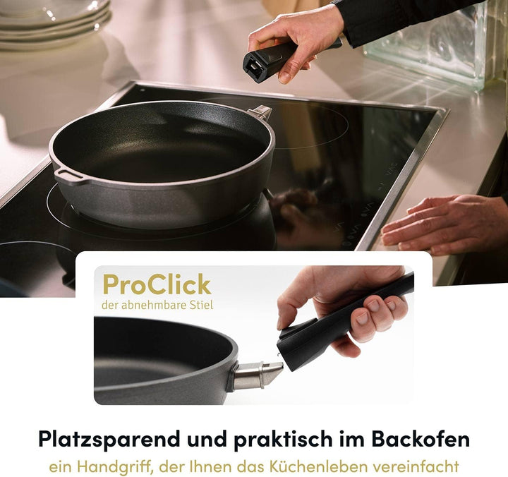 Hoffmann Aluguss Bratpfanne 28 cm Induktion mit Deckel 4,5 cm Innenhöhe I Made in Germany I Hoher Ra