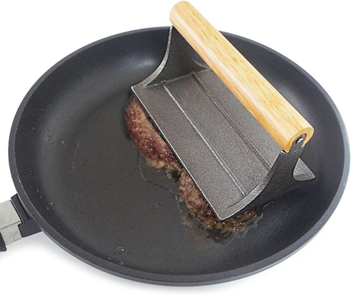 Norpro Bacon Press & Egg/Pancake Rings 3 Piece Cast Iron 6.75"X4" Wooden Handle