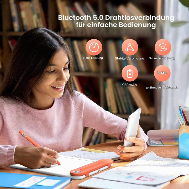 UGEE Grafiktablett Kabellos Bluetooth Q8W, 8 Zoll unterstützt Zeichentablett Wireless-Verbindung, mi