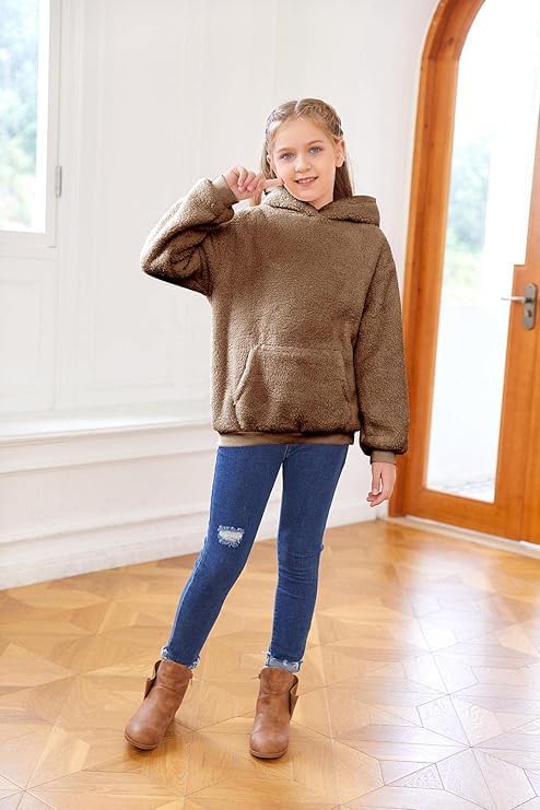 Haloumoning Kapuzenpullover Kinder Teddy Fleece Hoodie Unisex Warm Sherpa Sweatershirt Mädchen Junge