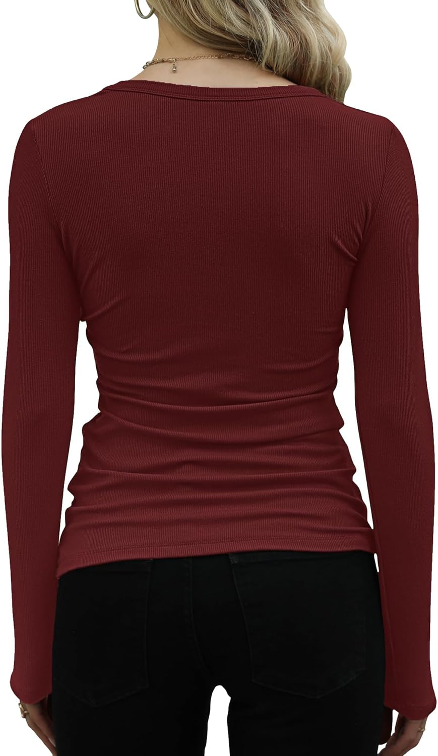DUOEASE Langarmshirt Damen Rundhal Pullover Elegant Langarm Oberteile Rippshirt Tshirts Basic Tops W