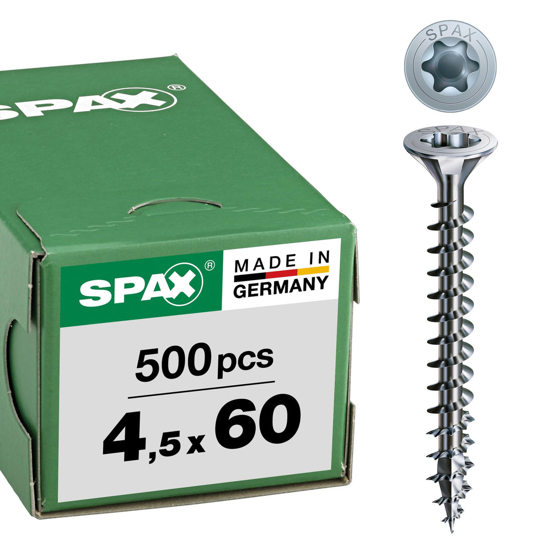 SPAX Universalschraube, 4,5 x 60 mm, 500 Stück, T-STAR plus, Senkkopf, Vollgewinde, 4CUT, WIROX A3J,