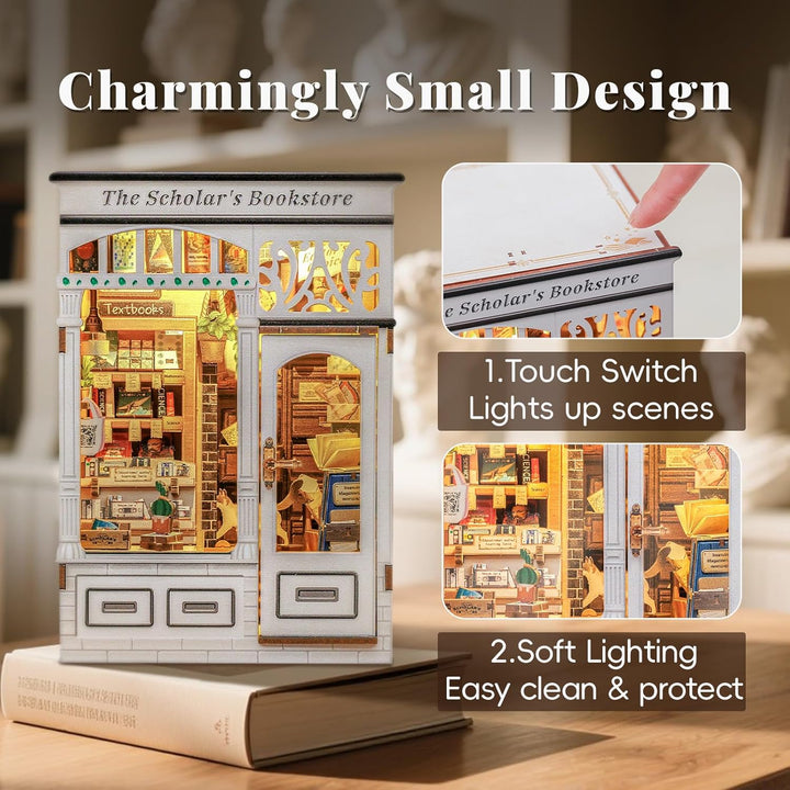 CUTEBEE Book Nook Kits for Adults - DIY Puppenhaus Miniatur mit LED-Licht, Elegantes Verzziertes Hol