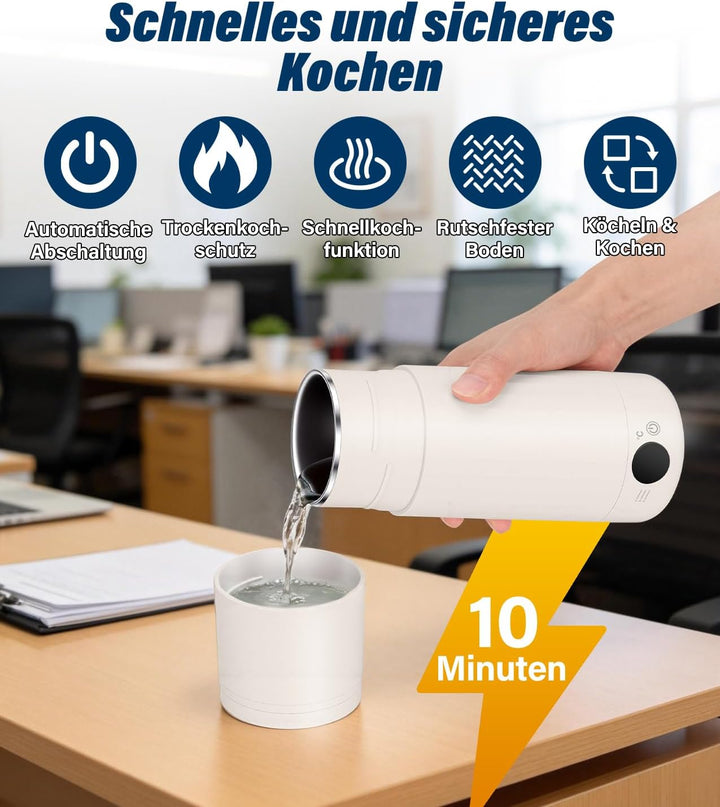 PAHTTO Elektrischer Reisewasserkocher 600ml, Tragbarer Wasserkocher Edelstahl, Schnellkochen und Tem