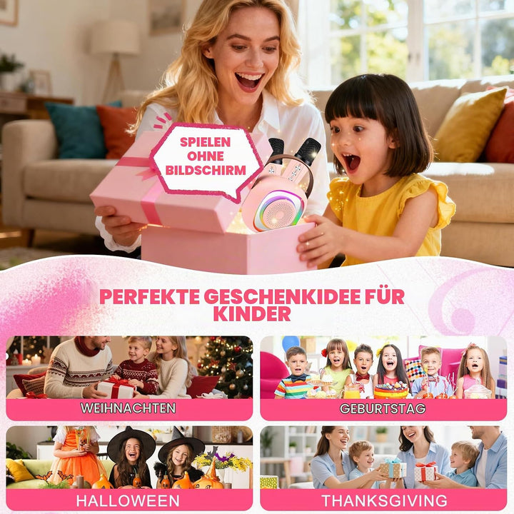Karaoke Maschine Kinder, Mini Karaoke Maschine mit 2 Mikrofonen,Tragbarer Bluetooth-Lautsprecher mit