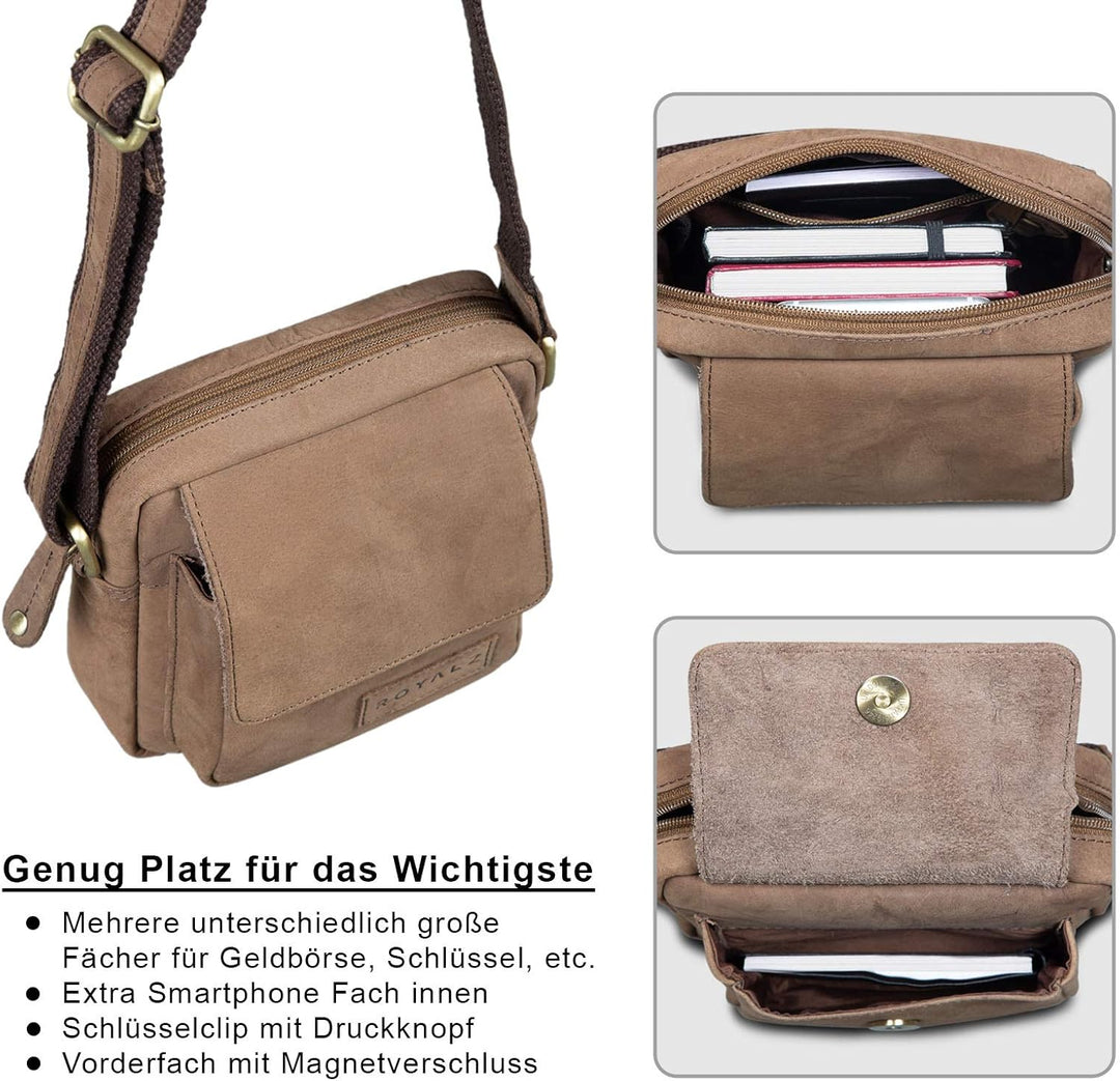 ROYALZ 'Austin' Umhängetasche Klein für Herren Leder Vintage Look Kleine Schultertasche Mini Seitent