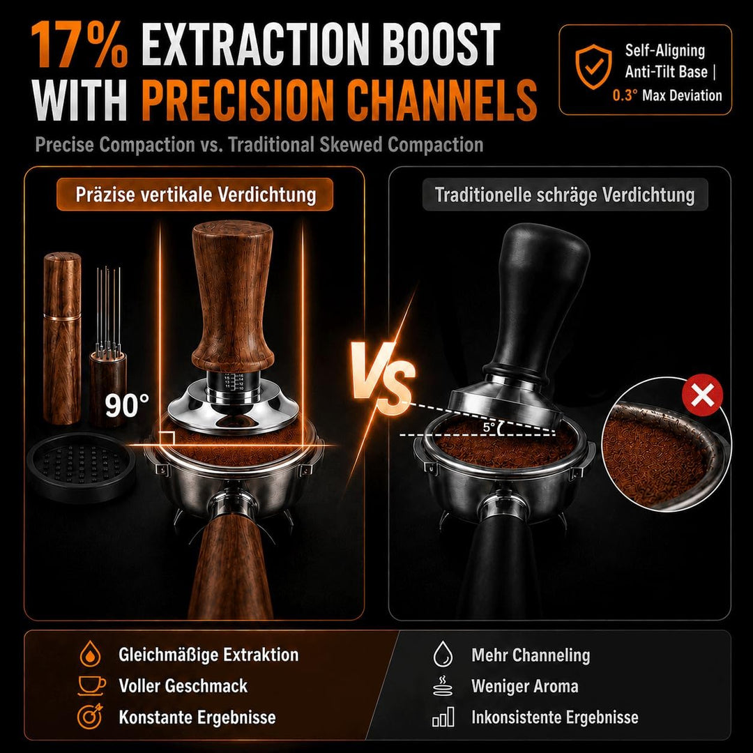 58mm Kaffee Tamper mit Feder & Gewinde-Flachboden, WDT Tool & Tampermatte Set, Manueller Federstampf