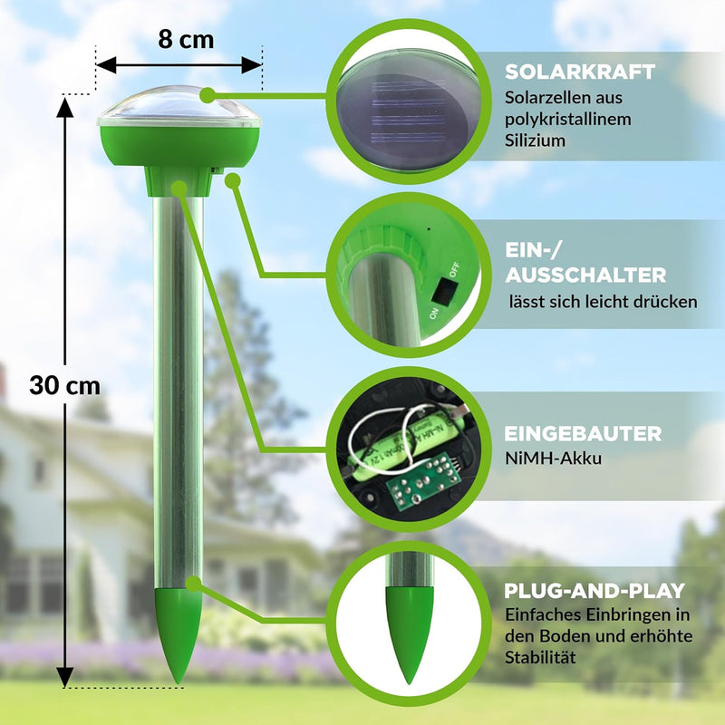 ISOTRONIC Solar Maulwurfschreck 6er Set Wühlmausfrei Wühlmausschreck Wühlmausvertreiber Wühltierfrei