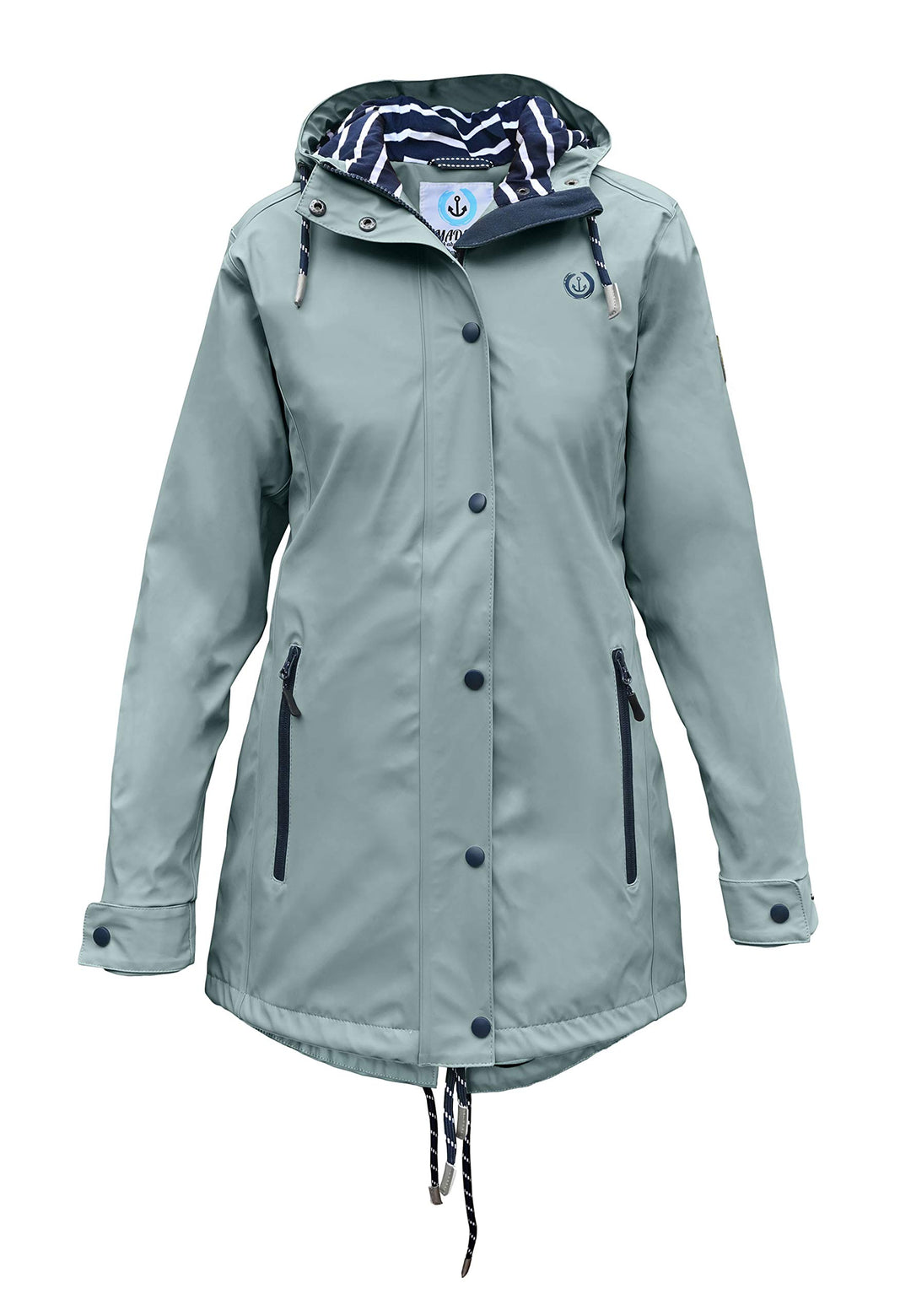 MADSea Damen Regenmantel Friesennerz gestreiftes Innenfutter Lindgrün 38 hellblau, 38 hellblau