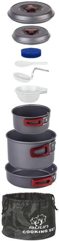 Bulin Camping Kochgeschirr Set Tragbar Outdoor Geschirr Set Aluminium Faltbare Camping Topf Kochtopf