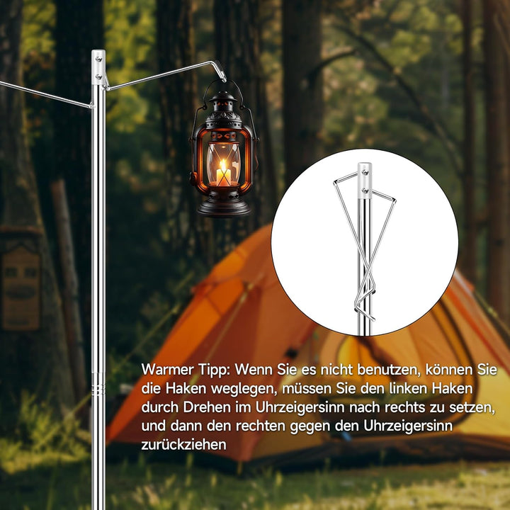 SAN LIKE Camping-Laternenständer mit Stativhalterung, Klappbarer Camping Lampenmast mit Haken, Tragb