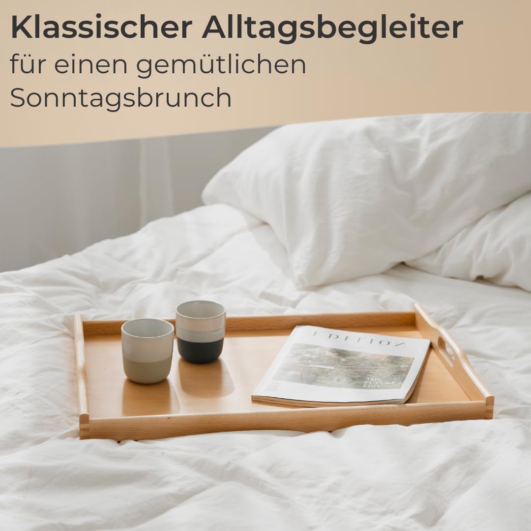 Premium Holz-Tablett Serviertablett Buche Natur lackiert Made in Germany, gross - 60 x 39 cm, Frühst