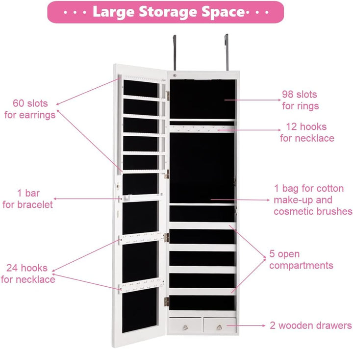 GIANTEX Schmuckschrank hängend mit LED, Spiegelschrank Ganzkörperspiegel, Schmuckregal Schmuckkommod