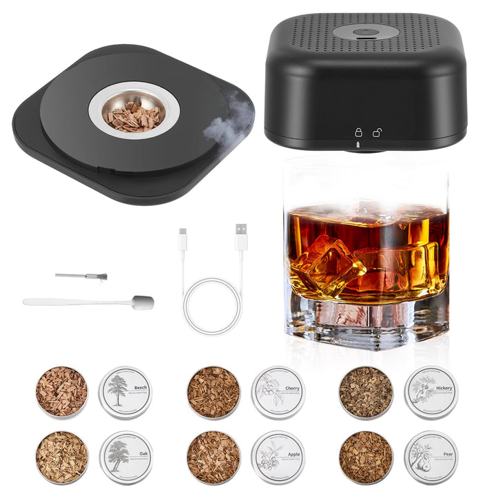 Elektrischer Whiskey Smoker Set, USB-C wiederaufladbar Whisky Smoker Set, altmodisches Whiskey Räuch