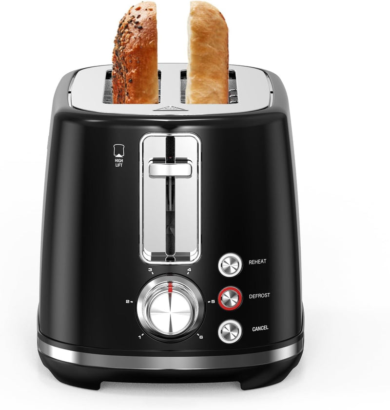 LONGDEEM Toaster–2 Toastschlitze, Edelstahl Toaster, Toaster 2 scheiben, 6 Stufen, Auftaufunktion, A