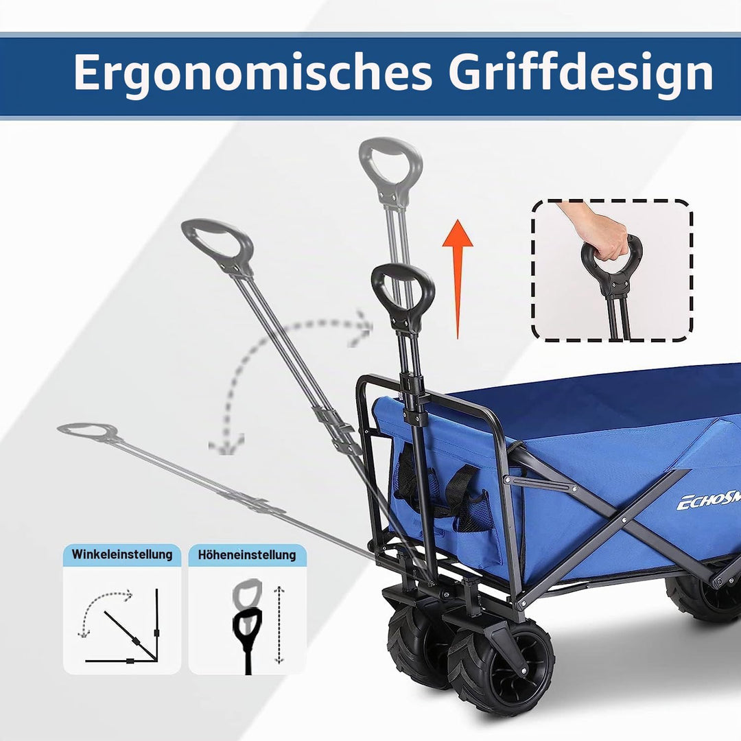 EchoSmile Bollerwagen Faltbar 200L 160KG, Handwagen Transportwagen Klappbar mit Verstellbarem Griff