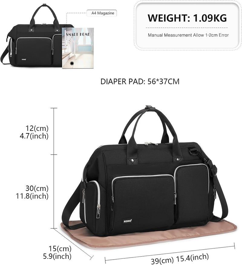 KONO Baby Wickeltasche, Windeltaschen für Mama und Papa, grosse Reisetasche Messenger mit Wickelunte