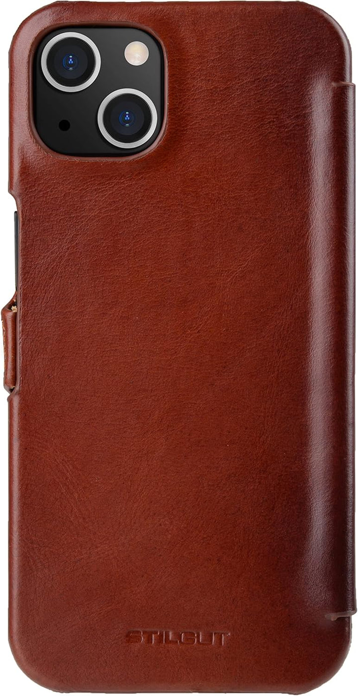 STILGUT Book Case kompatibel mit iPhone 13 Mini (5.4“) Hülle aus Leder mit Clip-Verschluss, Klapphül