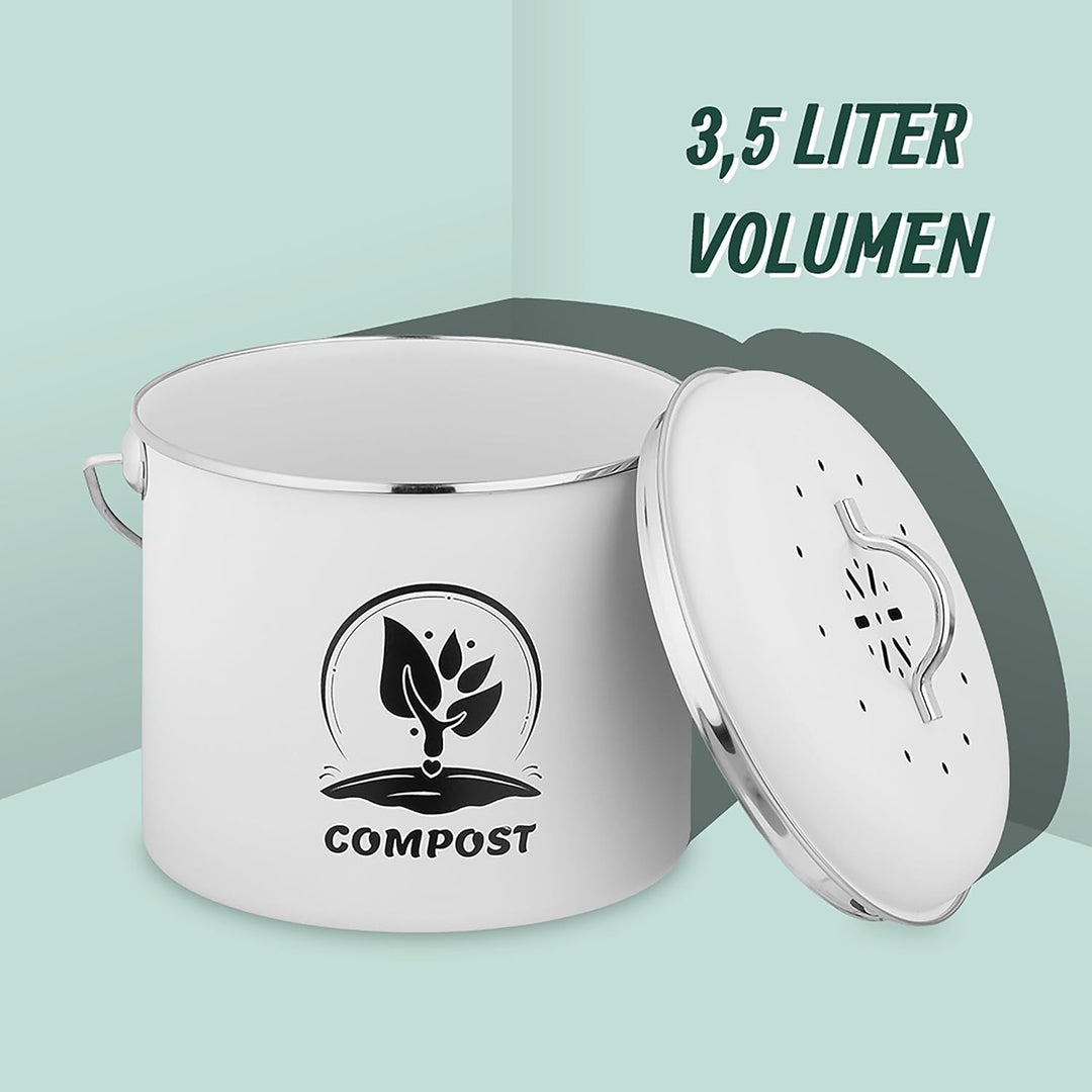 Relaxdays Komposteimer Küche, 3,5 Liter, 2 Aktivkohlefilter, mit Deckel, Henkel, Eisen, Biomüllbehäl