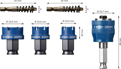 Bosch Accessories 6x Expert Sheet Metal Lochsäge Set (für Stahlbleche, Edelstahlbleche, Ø 22-32 mm,