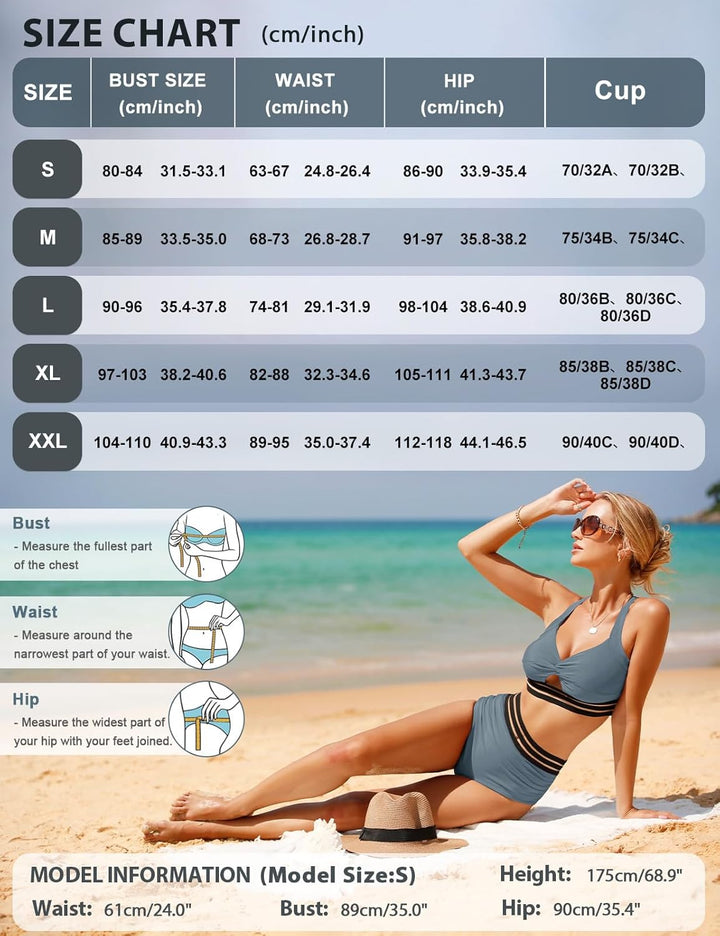 UMIPUBO Bikini Damen Bauchweg High Waist Push Up Bikini Sets Zurück kreuzen Grosse Brüste Bademode S