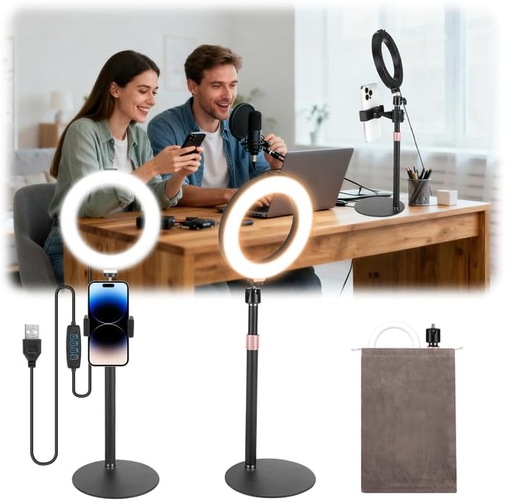 Ringlicht mit Stativ Handy Laptop Videokonferenz Licht mit Klemme 6.3 Zoll Tisch LED Ring Light Self