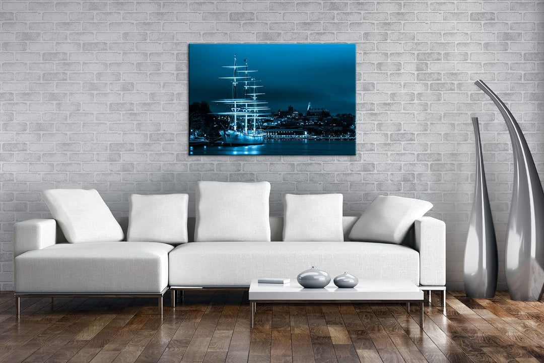 deyoli Segelboote im Hafen von Stockholm Format 80x60 Effekt: Monocrome Blau als Leinwandbild, Motiv