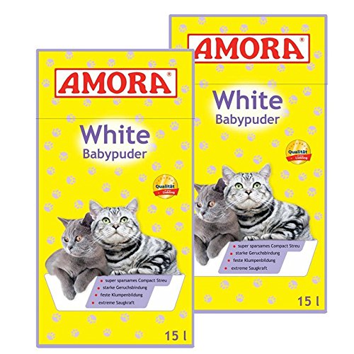 Amora White Katzenstreu mit Babypuderduft 30L (2 x 15 Liter)