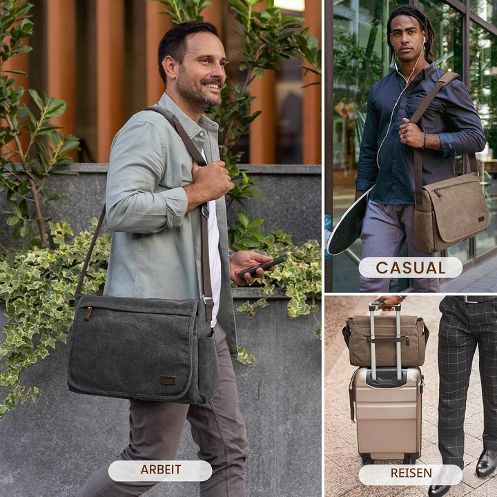S-ZONE Herren Umhängetasche Grosse Vintage Canvas Messenger Bag Aktenktasche Schultertasche Bürotasc