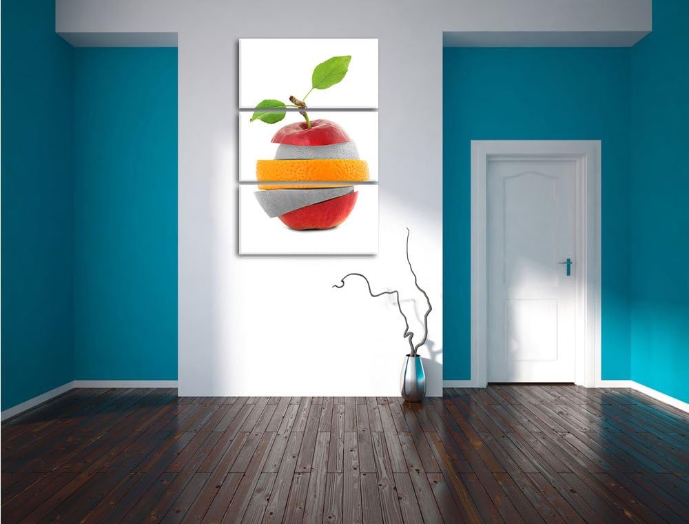 Pixxprint Früchte Mix Apfel Orange Limette als Leinwandbild/Grösse: 3 Teilig (120x80) cm/Wandbild/Ku