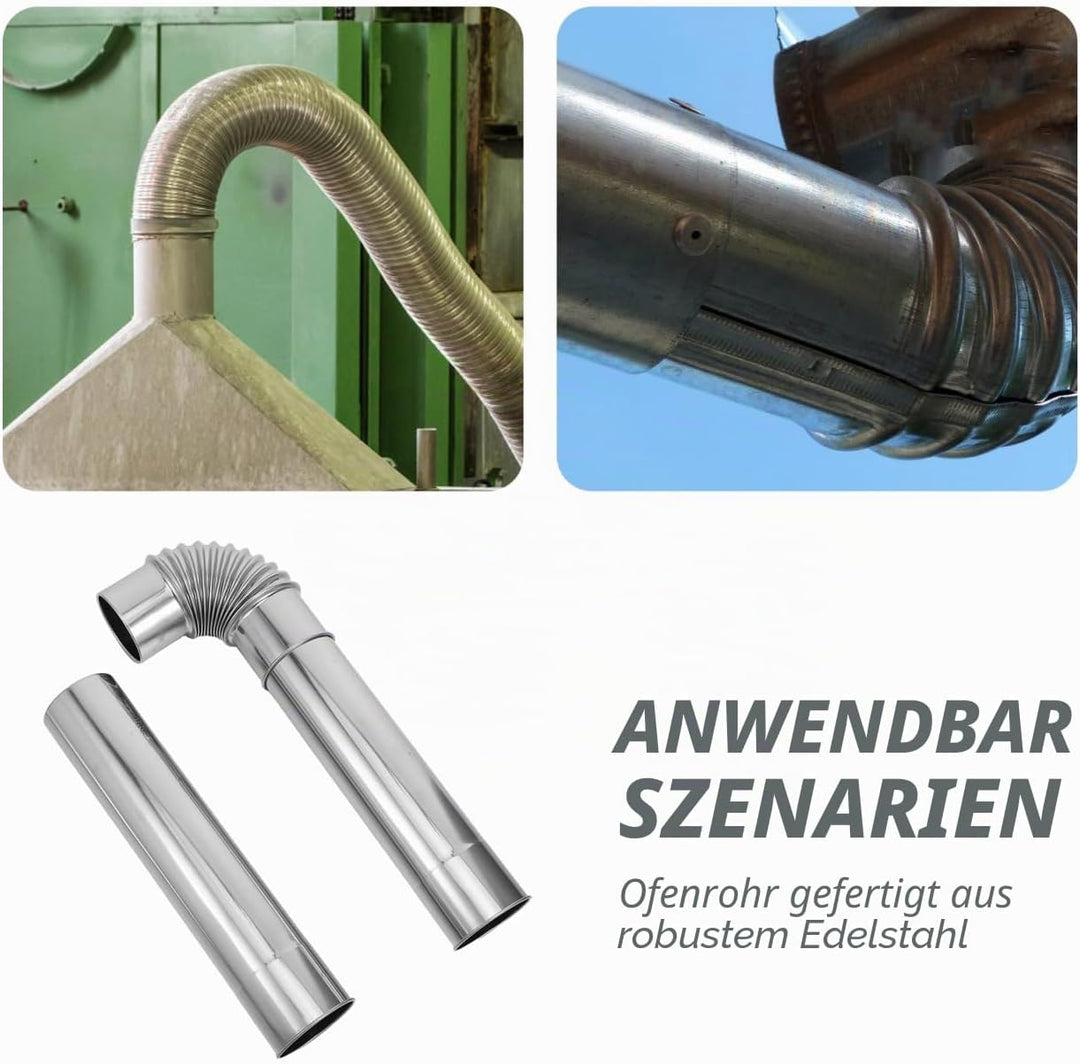 WOONEKY 3pcs Ofenrohr Satz 60cm mit 90° Bogen Auspuffbogen Winkel Rohr Kaminrohr Edelstahlrohr FüR Z