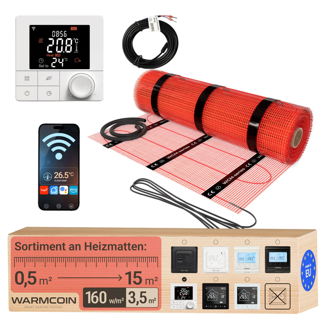 Elektrische Fussbodenheizung Paket 160 W/m² – Fliesen, Laminat &amp; Vinyl – 3,5 m² – W40 WLAN-Thermosta