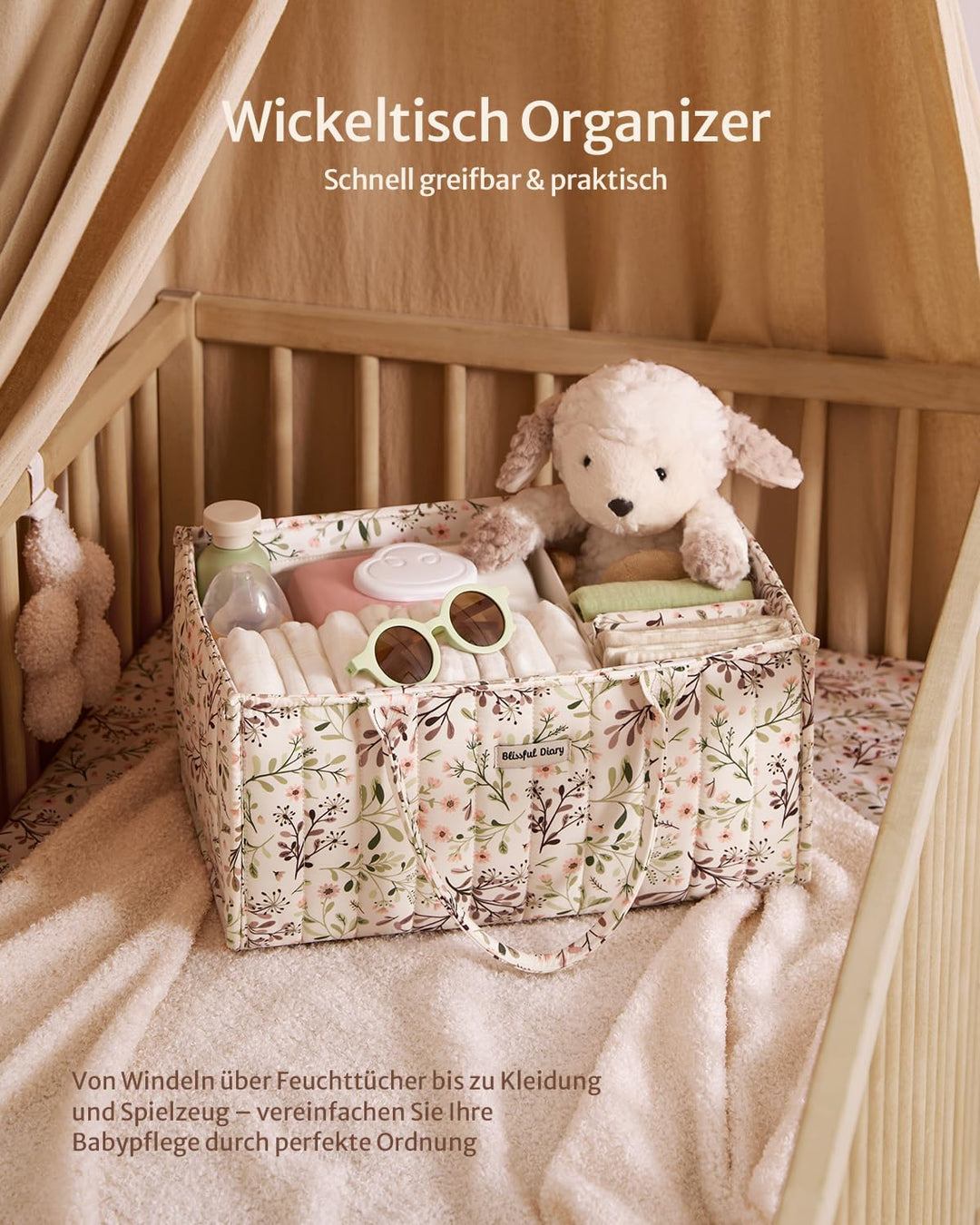 Blissful Diary Wickeltisch-Organizer, Wickelkorb für die Wickelstation, Stilvoller Wickelorganizer f