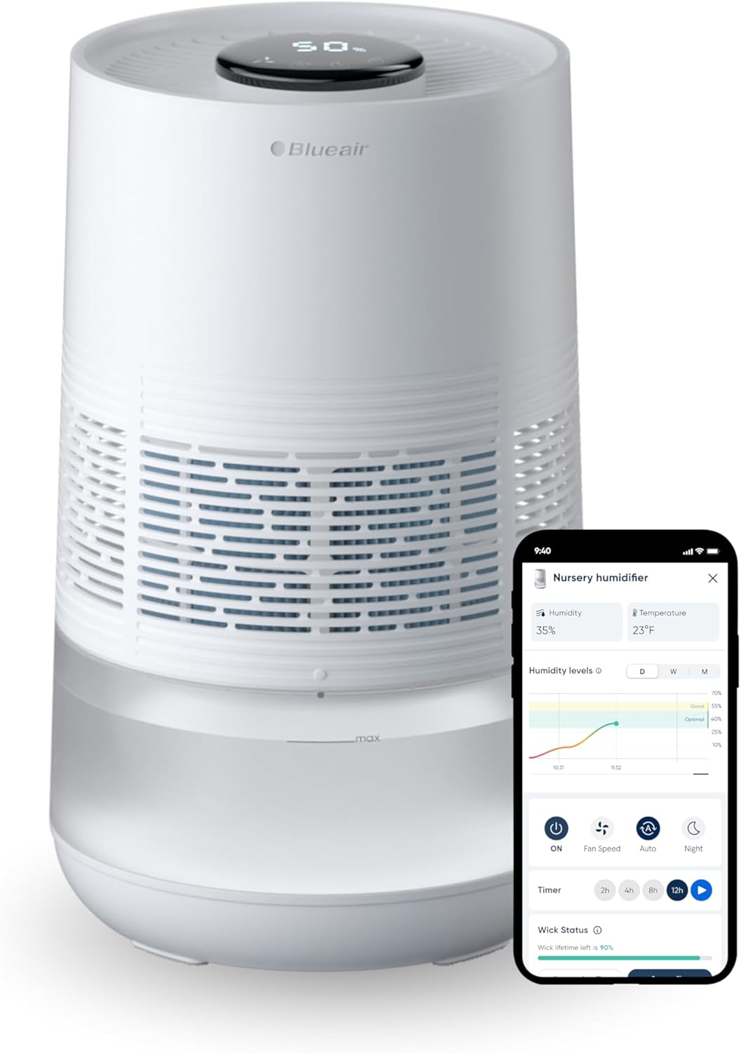 BLUEAIR Premium Smart Luftbefeuchter für Räume bis zu 46 m²: 3,5 l spülmaschinenfester Tank, bessere