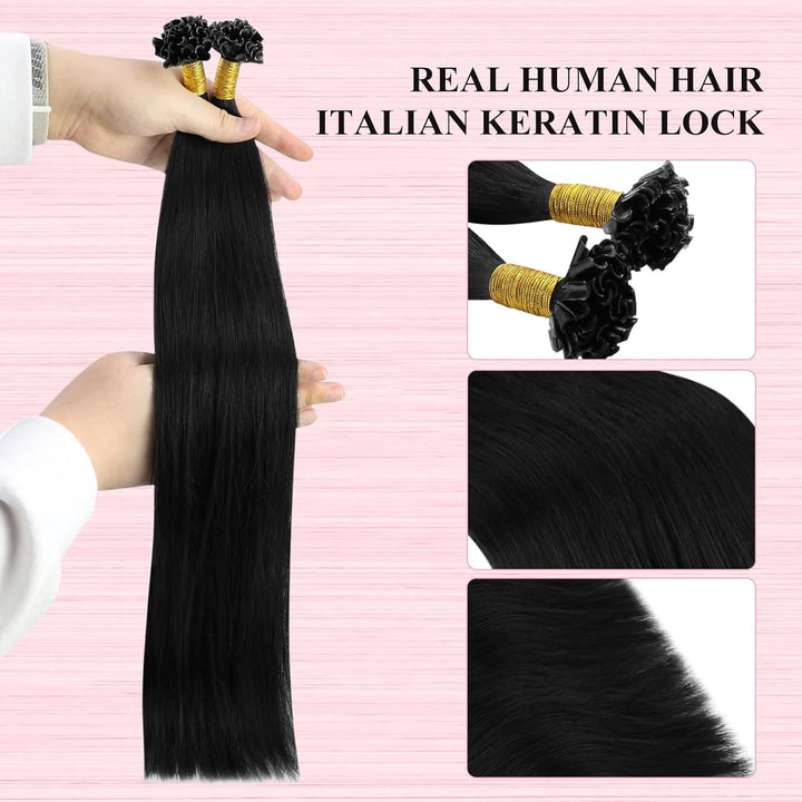 YoungSee 50g Extensions Echthaar Bondings Schwarz 45cm Bonding Extensions Echthaar Schwarz Naturlich