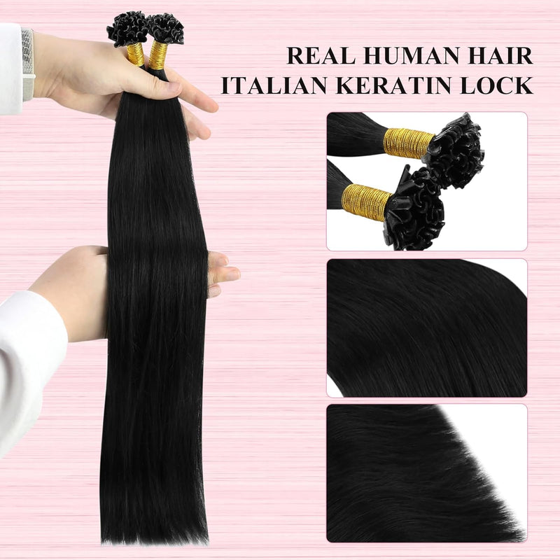 YoungSee Bonding Extensions Echthaar Schwarz Extensions Echthaar Bondings Schwarz Keratin U Tip Exte