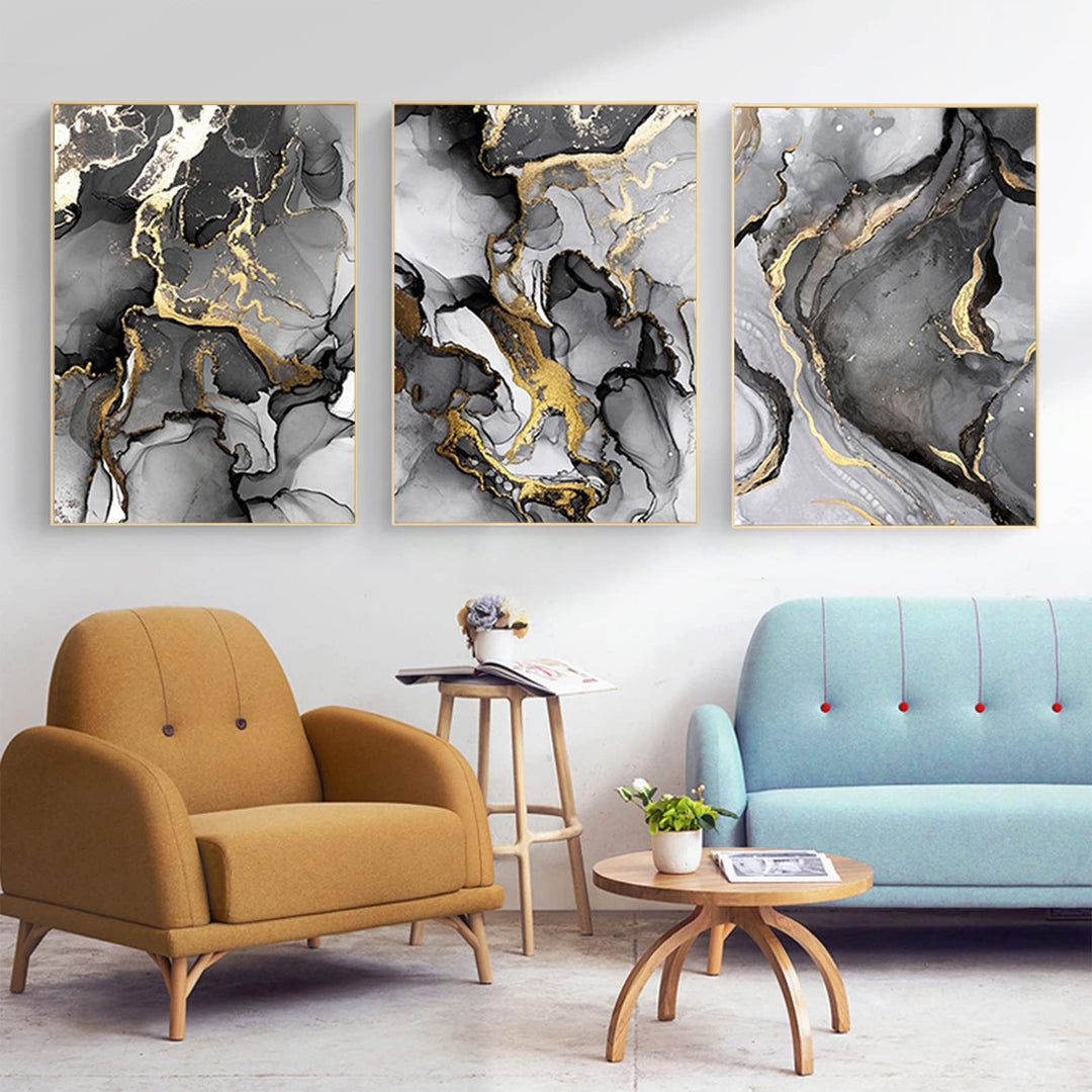 Wohnzimmer Schlafzimmer Marmorhintergrund Tinte Malerei Poster，Modern Abstraktes Bilder Set Wand Mal