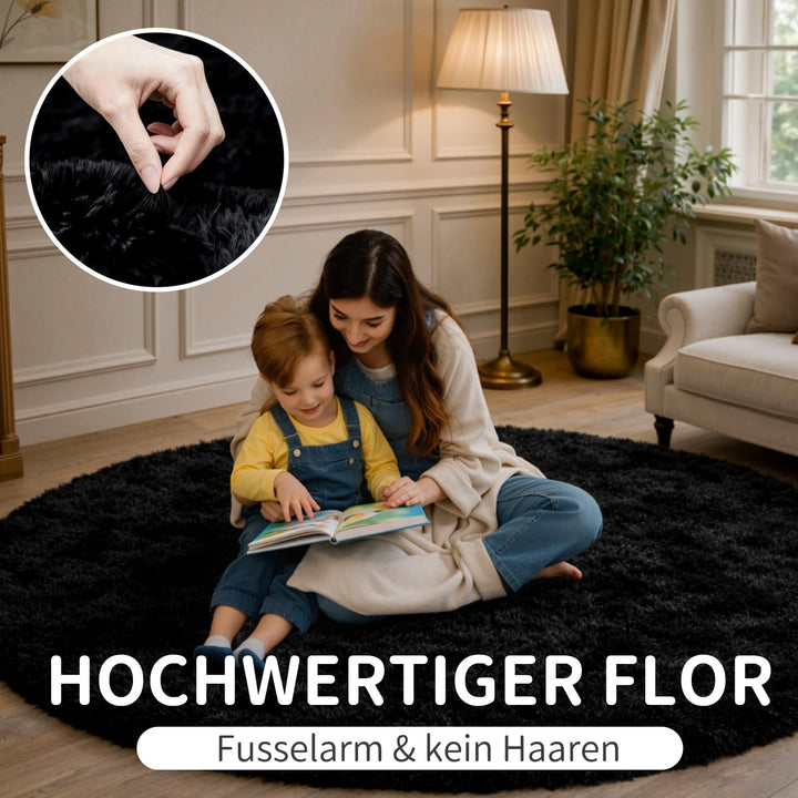 VOFUSHON Schlafzimmer Shaggy Plüsch runden Teppich Bunte Batik Faux Flauschiger Samt Moderne Innente