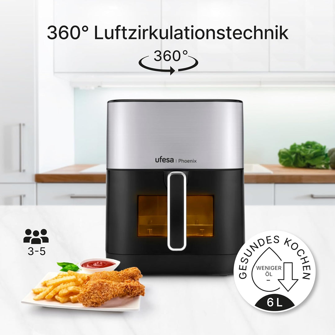 Ufesa Phoenix, Air Fryer mit Dampf, Doppelter Widerstand, 6 L, 1800 W, 10 Vorprogrammierte Programme