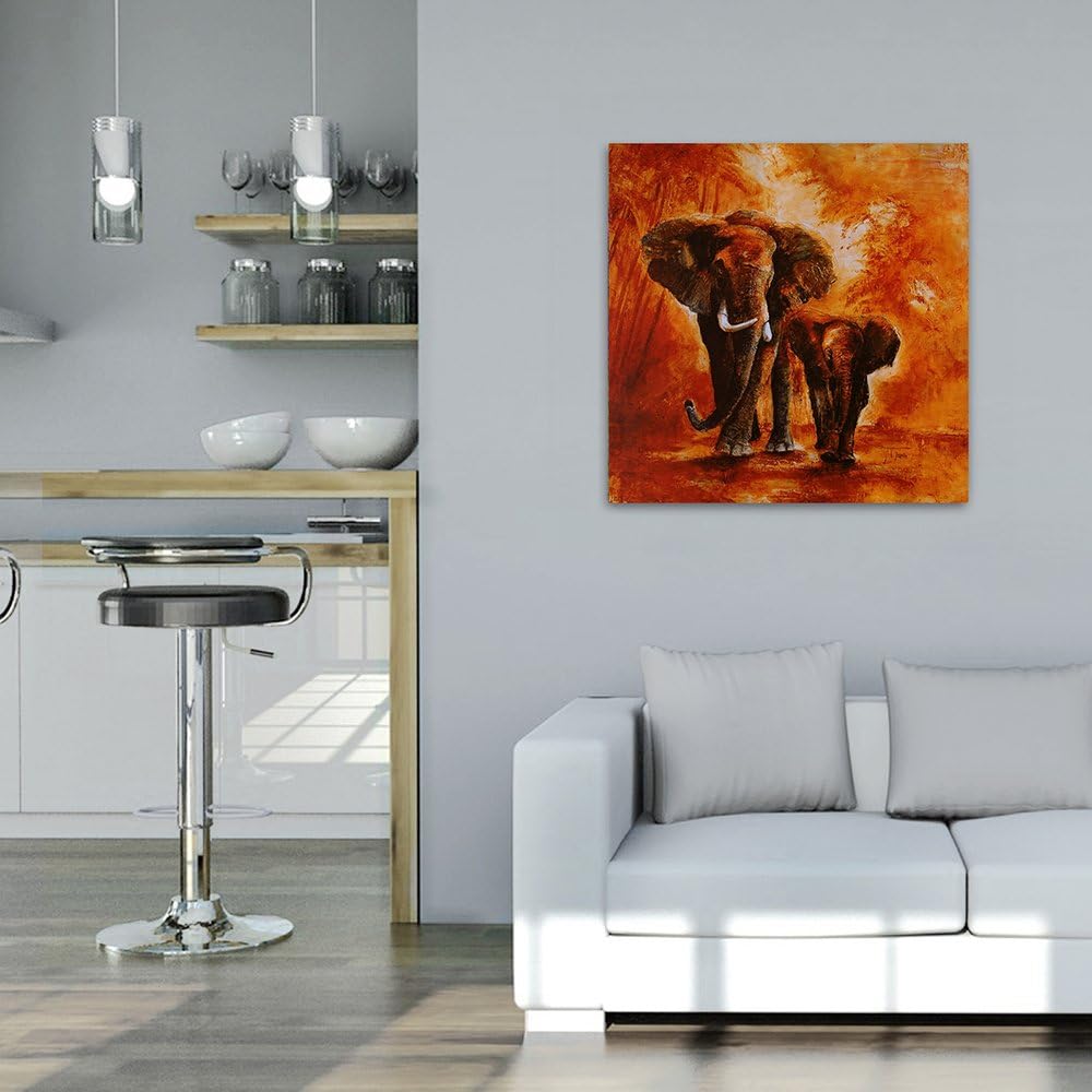 Feeby Bilder Elefanten Rot 80x80 cm Wohnzimmer Schlafzimmer Büro Flur Küche Wandbilder Modern Deco P