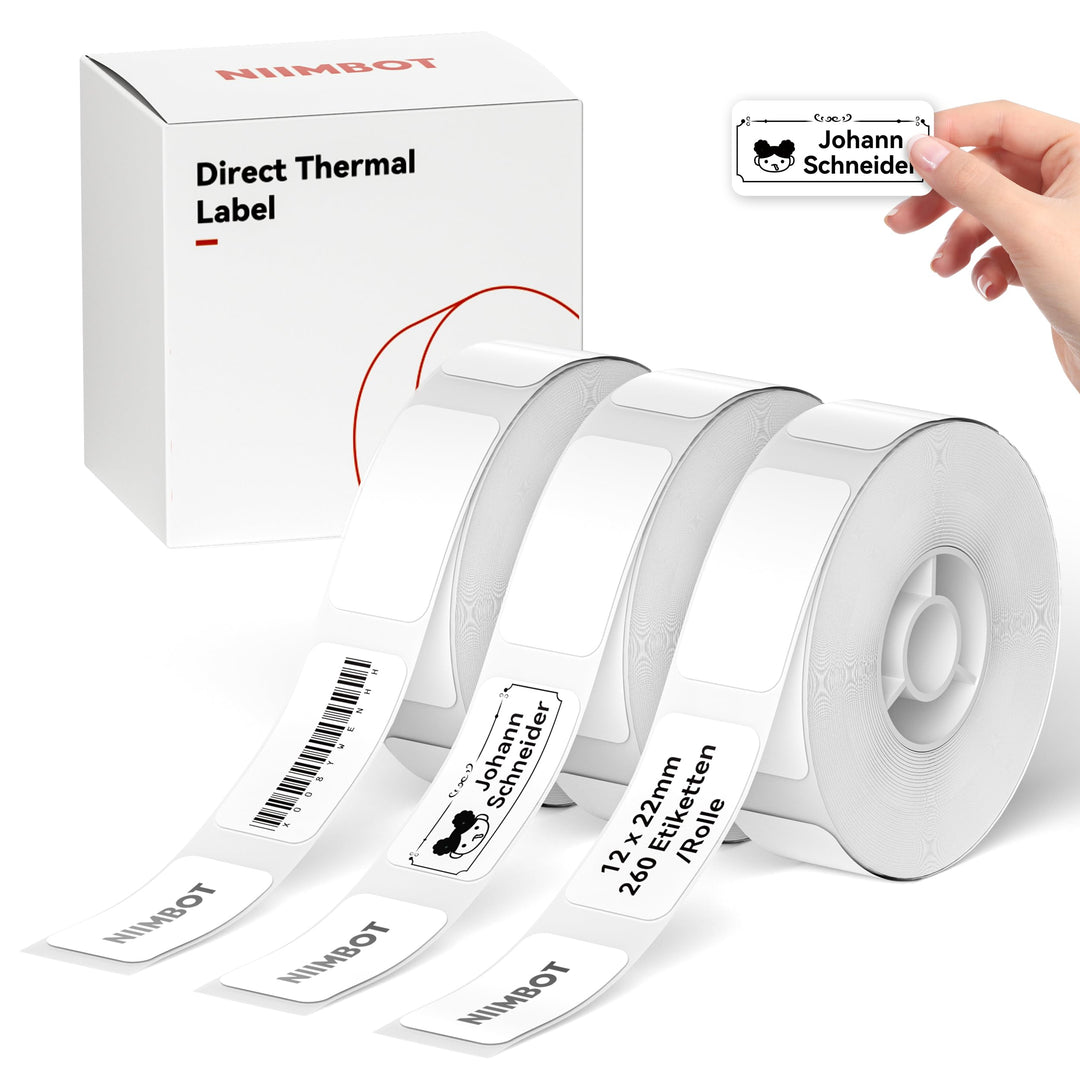 NIIMBOT Thermo Etiketten Selbstklebend, 12 x 22mm Etikettendrucker Thermopapier Kompatibel mit dem D