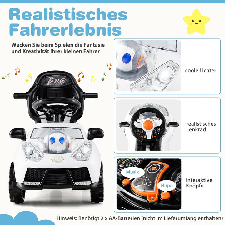 DREAMADE Kinder Rutschauto, 3 in 1 Schiebeauto mit abnehmbarem Verdeck, Sicherheitsgurt & Stauraum,