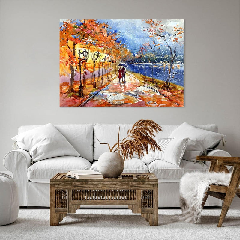 Bilder auf Leinwand 100x70cm Leinwandbild mit Rahmen Park Paar Baum Gross Wanddeko Bild Schlafzimmer