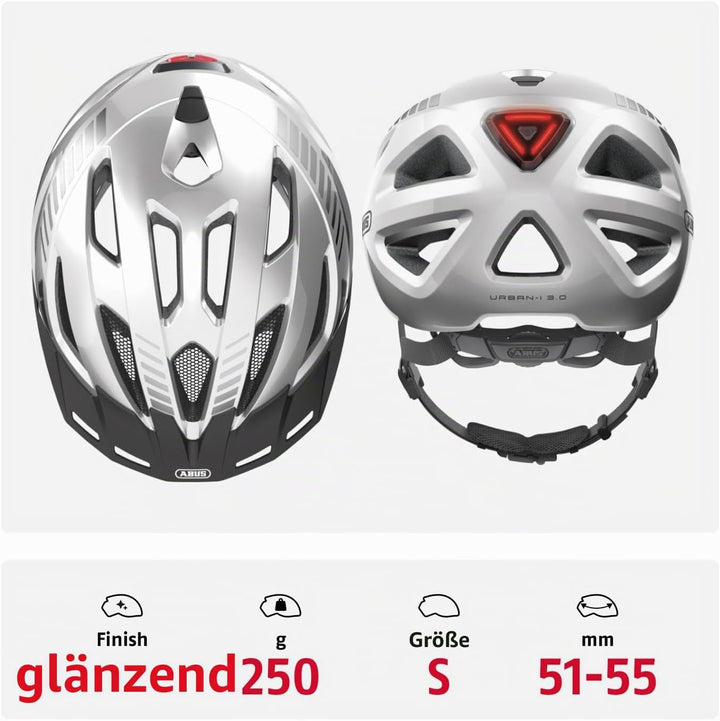 ABUS Stadthelm Urban-I 3.0 - Fahrradhelm mit Rücklicht, Schirm und Magnetverschluss - für Damen und