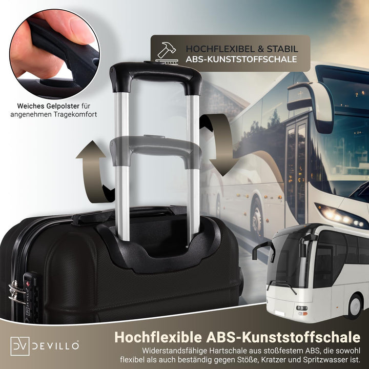 Devillo® Hartschalenkofferset Kofferset 4tlg. S-M-L-XL, Schwarz - Hard Shell Trolley Koffer Reisekof